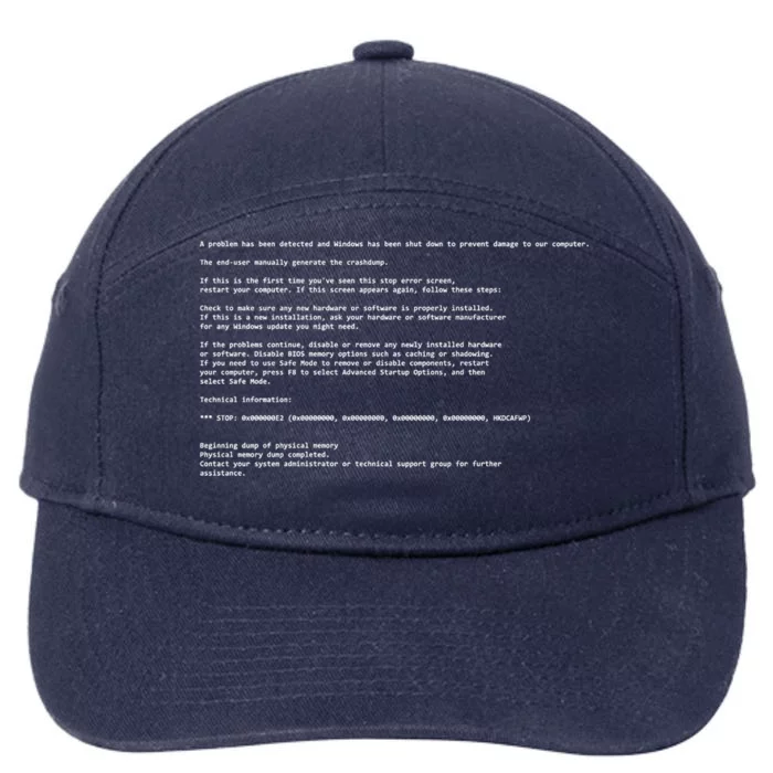 BSOD Computer Error Blue Screen Of Death 7-Panel Snapback Hat