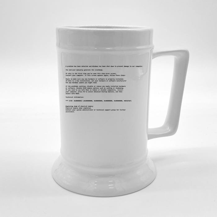 BSOD Computer Error Blue Screen Of Death Front & Back Beer Stein