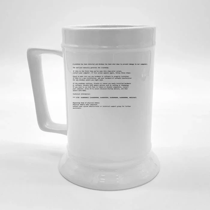 BSOD Computer Error Blue Screen Of Death Front & Back Beer Stein