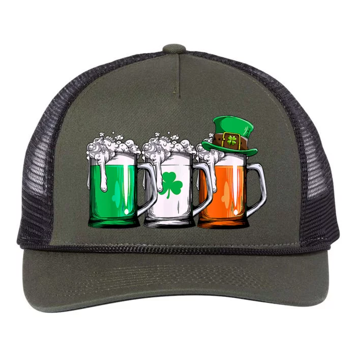 Beer St Patricks Day Leprechaun Men Women Irish Ireland Flag Retro Rope Trucker Hat Cap