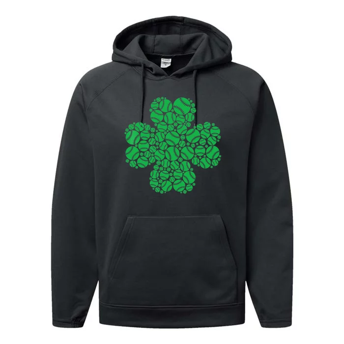 Baseball St Patrick's Day Four Leaf Clover Irish Boy Performance Fleece Hoodie