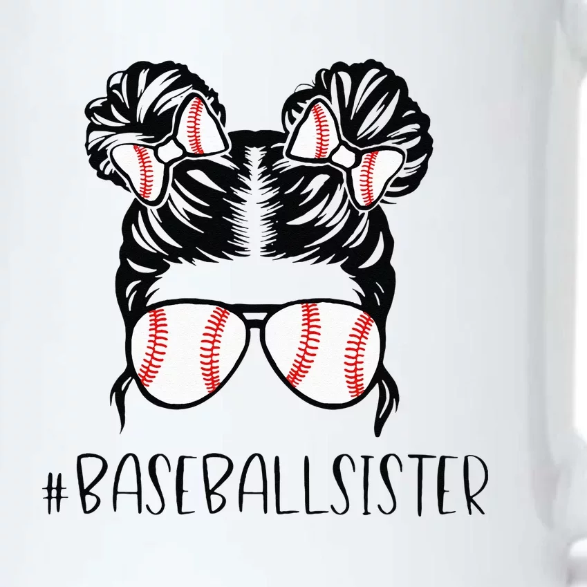 Baseball Sister Proud Sister Messy Bun Baseball Sunglasses Black Color Changing Mug