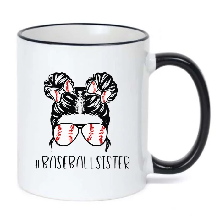 Baseball Sister Proud Sister Messy Bun Baseball Sunglasses Black Color Changing Mug