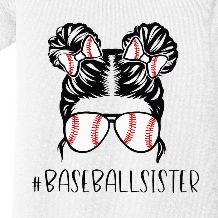 Baseball Sister Proud Sister Messy Bun Baseball Sunglasses Baby Bodysuit