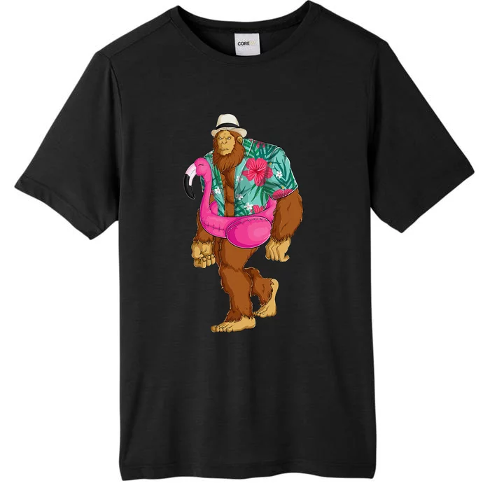 Bigfoot Sasquatch Pink Flamingo Aloha Beach Hawaiian Party ChromaSoft Performance T-Shirt