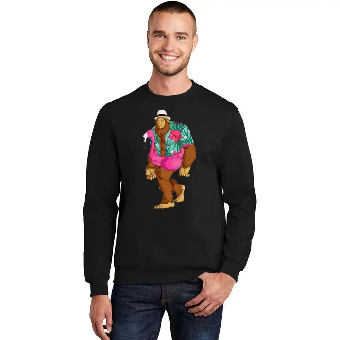 Bigfoot Sasquatch Pink Flamingo Aloha Beach Hawaiian Party Tall Sweatshirt