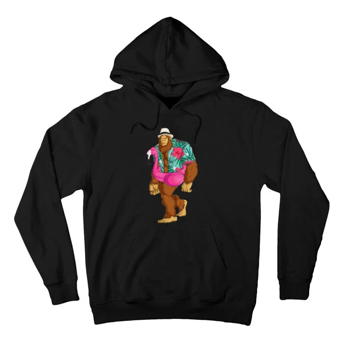 Bigfoot Sasquatch Pink Flamingo Aloha Beach Hawaiian Party Tall Hoodie