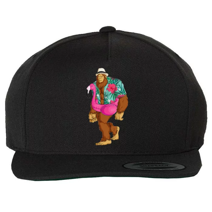 Bigfoot Sasquatch Pink Flamingo Aloha Beach Hawaiian Party Wool Snapback Cap