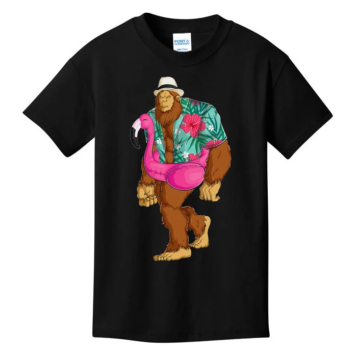 Bigfoot Sasquatch Pink Flamingo Aloha Beach Hawaiian Party Kids T-Shirt