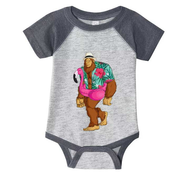 Bigfoot Sasquatch Pink Flamingo Aloha Beach Hawaiian Party Infant Baby Jersey Bodysuit