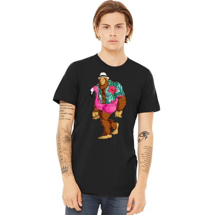 Bigfoot Sasquatch Pink Flamingo Aloha Beach Hawaiian Party Premium T-Shirt