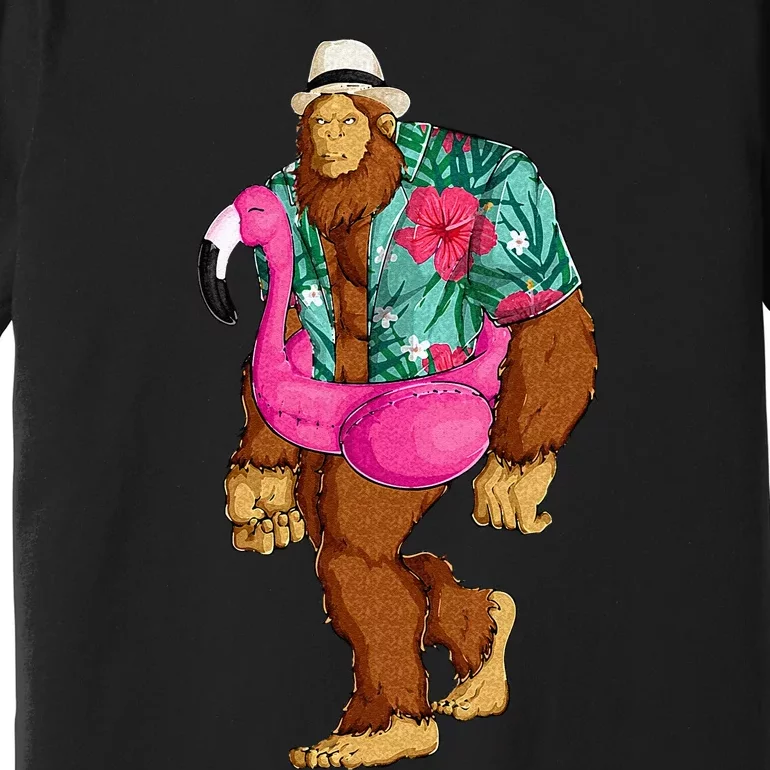 Bigfoot Sasquatch Pink Flamingo Aloha Beach Hawaiian Party Premium T-Shirt