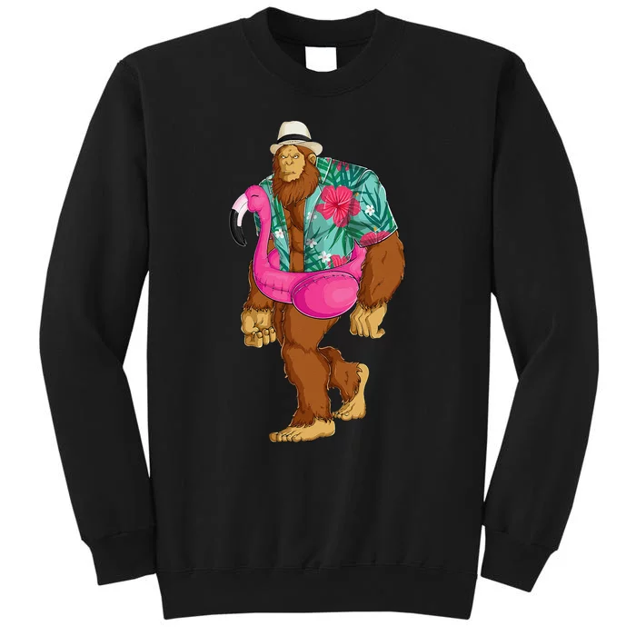 Bigfoot Sasquatch Pink Flamingo Aloha Beach Hawaiian Party Sweatshirt