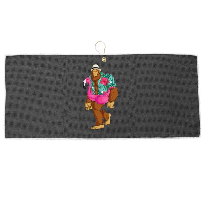 Bigfoot Sasquatch Pink Flamingo Aloha Beach Hawaiian Party Large Microfiber Waffle Golf Towel