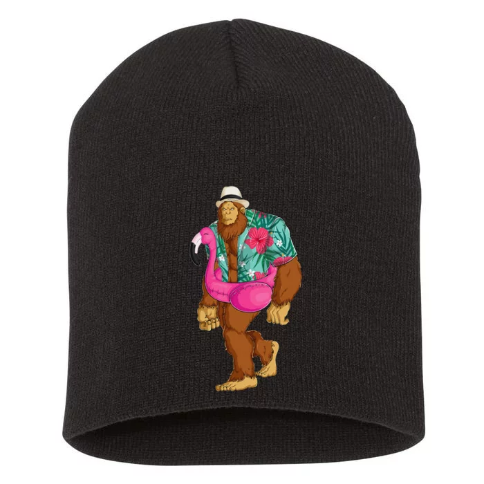 Bigfoot Sasquatch Pink Flamingo Aloha Beach Hawaiian Party Short Acrylic Beanie