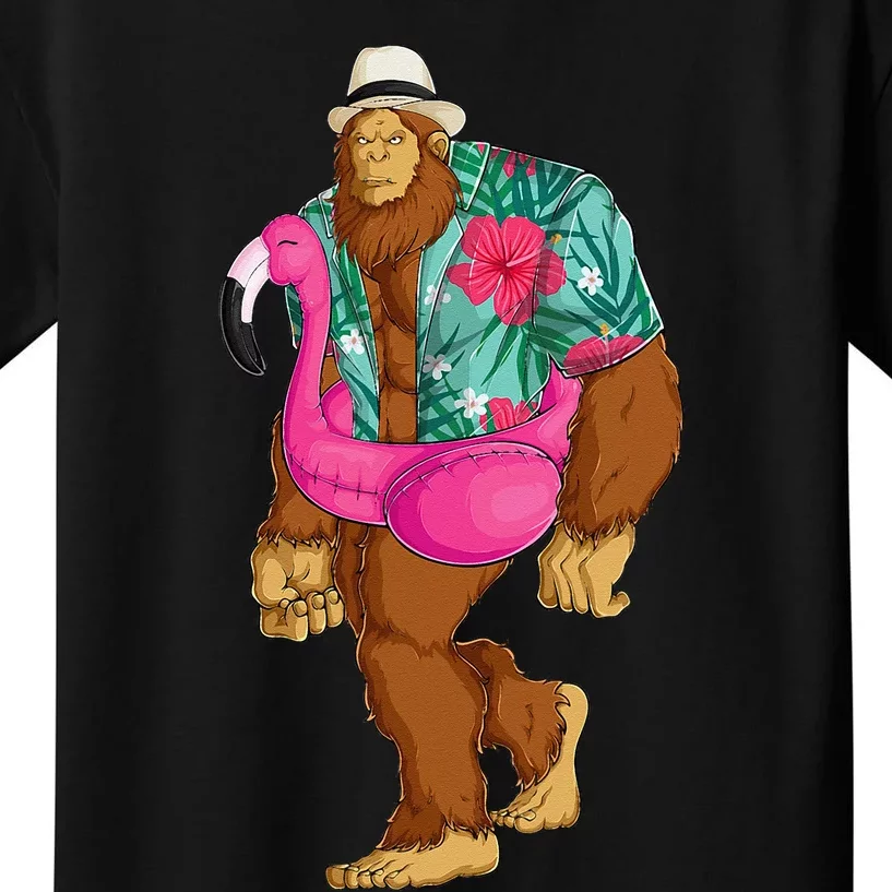 Bigfoot Sasquatch Pink Flamingo Aloha Beach Hawaiian Party Kids T-Shirt