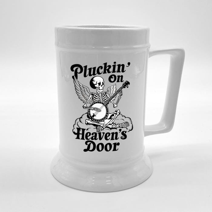 Banjo Skeleton Pluckin On Heavens Door Country Bluegrass Front & Back Beer Stein