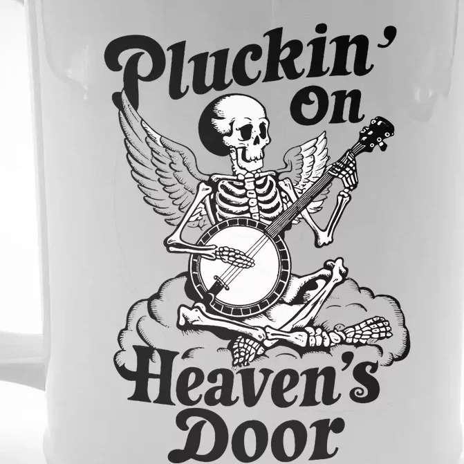 Banjo Skeleton Pluckin On Heavens Door Country Bluegrass Front & Back Beer Stein