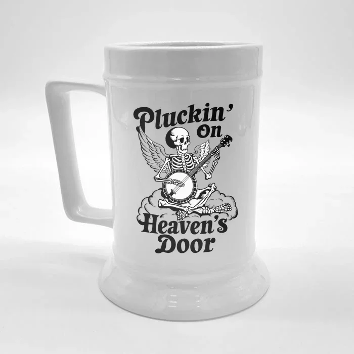 Banjo Skeleton Pluckin On Heavens Door Country Bluegrass Front & Back Beer Stein