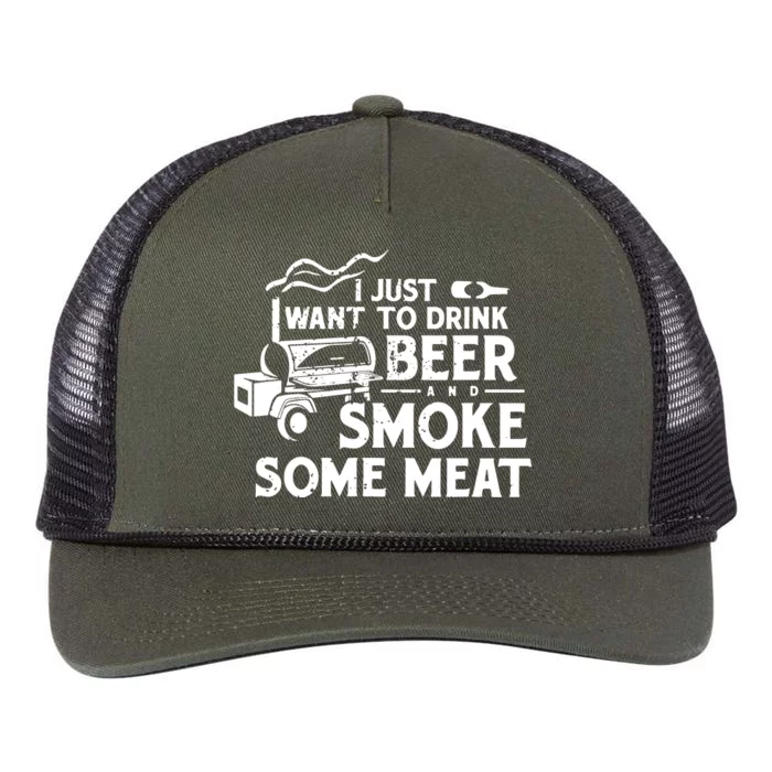 BBQ Smoking Pitmaster Drink Beer Smoke Meat Retro Rope Trucker Hat Cap