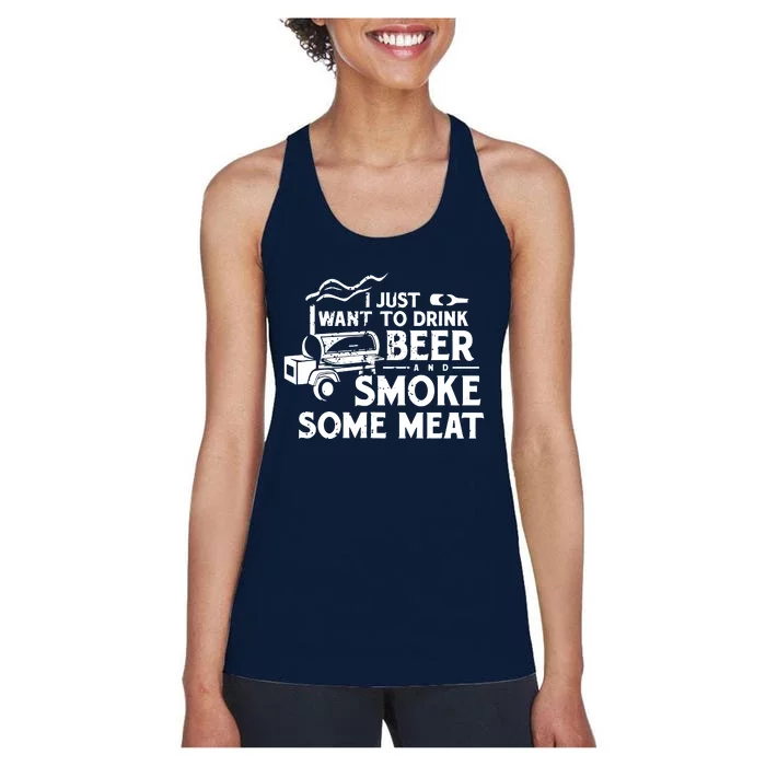 BBQ Smoking Pitmaster Drink Beer Smoke Meat Women's Racerback Tank