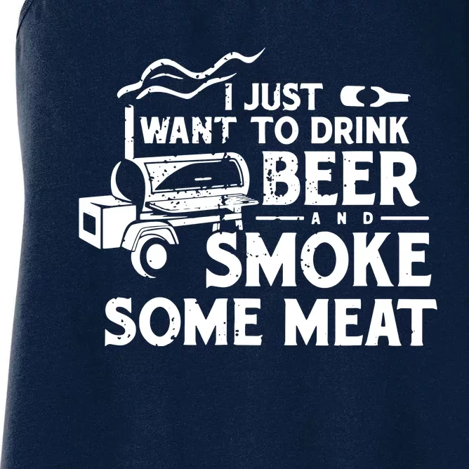 BBQ Smoking Pitmaster Drink Beer Smoke Meat Women's Racerback Tank