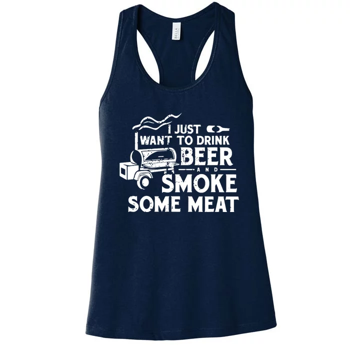 BBQ Smoking Pitmaster Drink Beer Smoke Meat Women's Racerback Tank