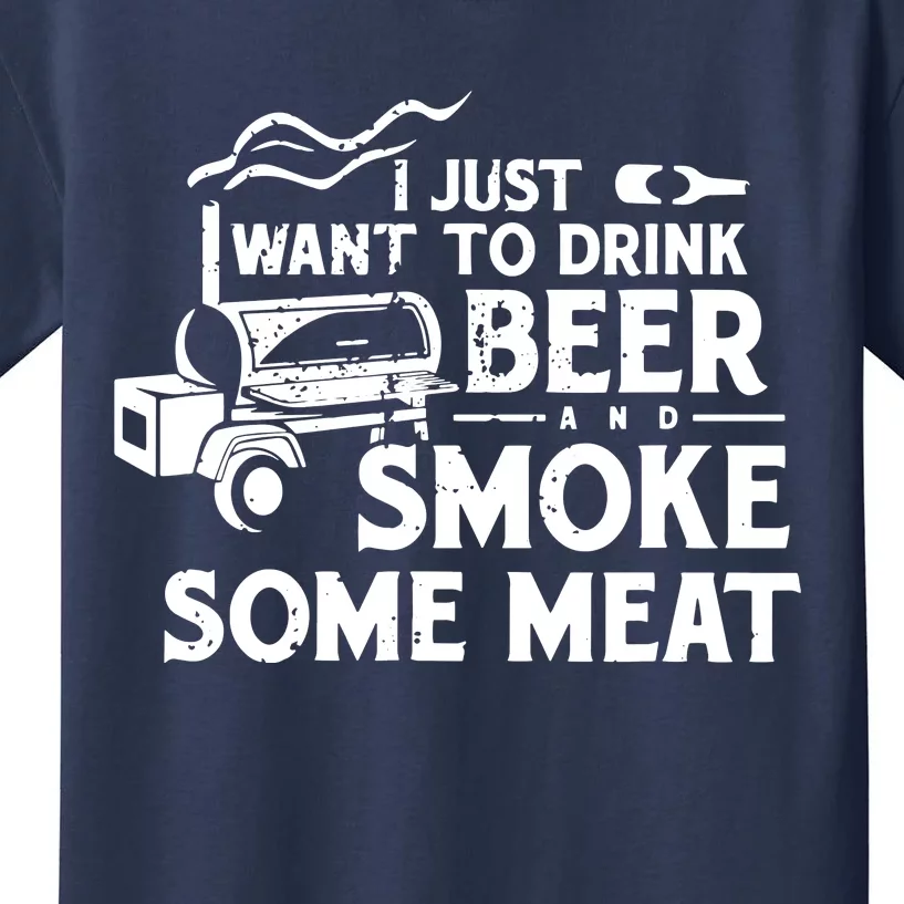 BBQ Smoking Pitmaster Drink Beer Smoke Meat Kids T-Shirt