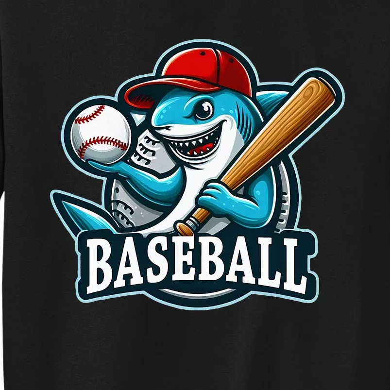 Baseball Shark Playing Baseball Tall Sweatshirt