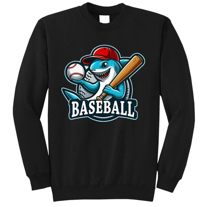 Baseball Shark Playing Baseball Tall Sweatshirt