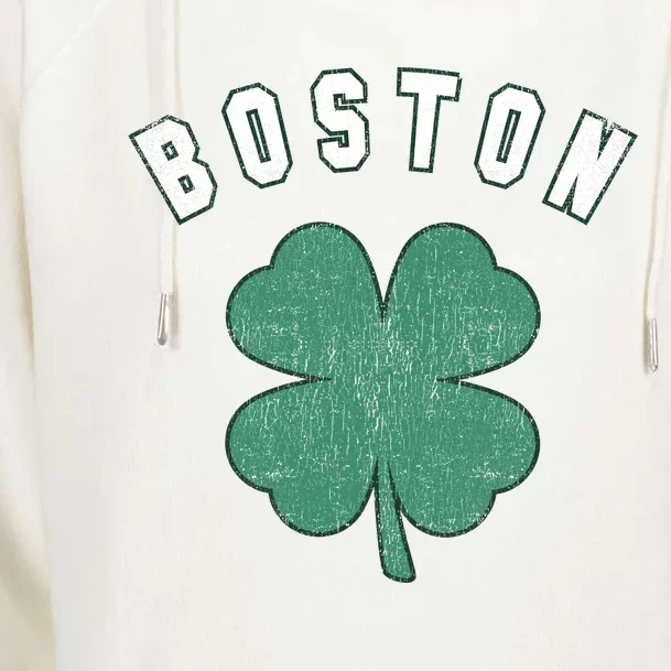 Boston ST PATRICKS DAY Four Leaf Clover Massachusetts Irish Green Shamrock Womens Funnel Neck Pullover Hood