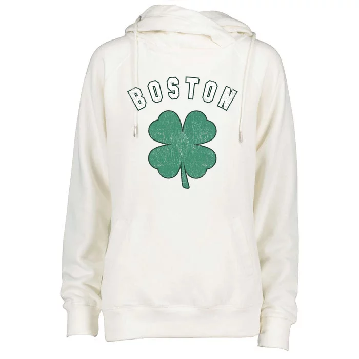 Boston ST PATRICKS DAY Four Leaf Clover Massachusetts Irish Green Shamrock Womens Funnel Neck Pullover Hood