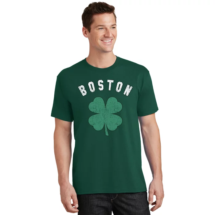 Boston ST PATRICKS DAY Four Leaf Clover Massachusetts Irish Green Shamrock T-Shirt