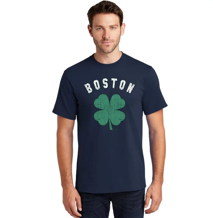 Boston ST PATRICKS DAY Four Leaf Clover Massachusetts Irish Green Shamrock Tall T-Shirt