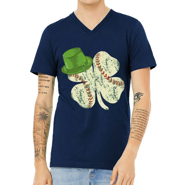 Baseball St Patricks Day Ball Leprechaun Catcher V-Neck T-Shirt