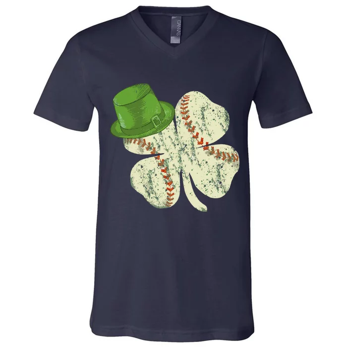 Baseball St Patricks Day Ball Leprechaun Catcher V-Neck T-Shirt