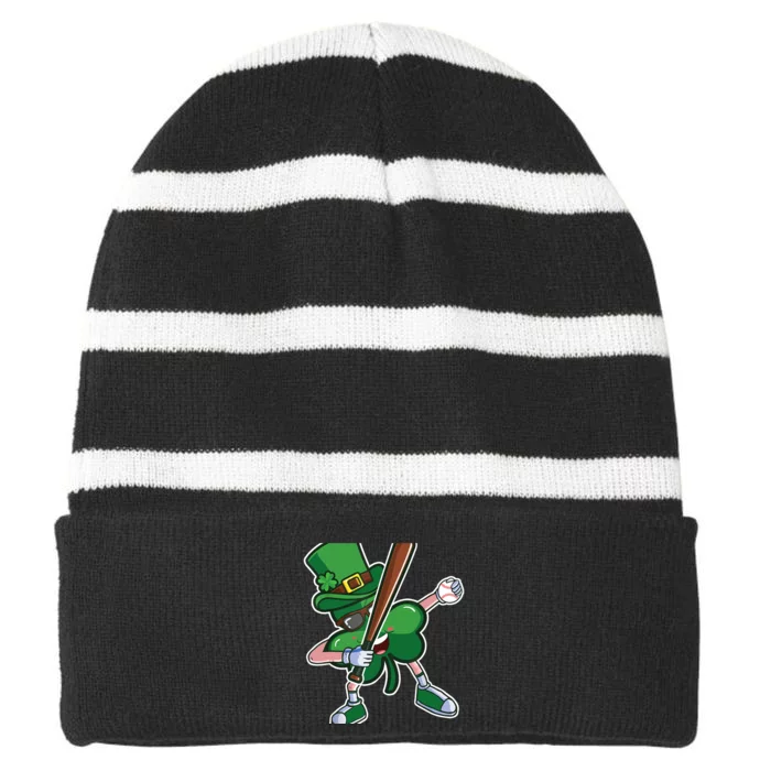 Baseball St Patricks Day Catcher Pitcher Shamrock Striped Beanie with Solid Band