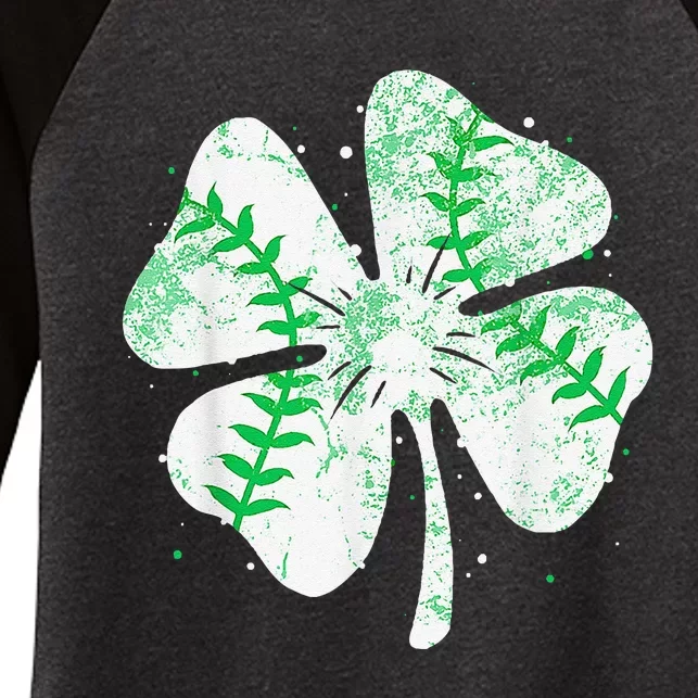 Baseball St Patricks Day Catcher Pitcher Shamrock Women's Tri-Blend 3/4-Sleeve Raglan Shirt