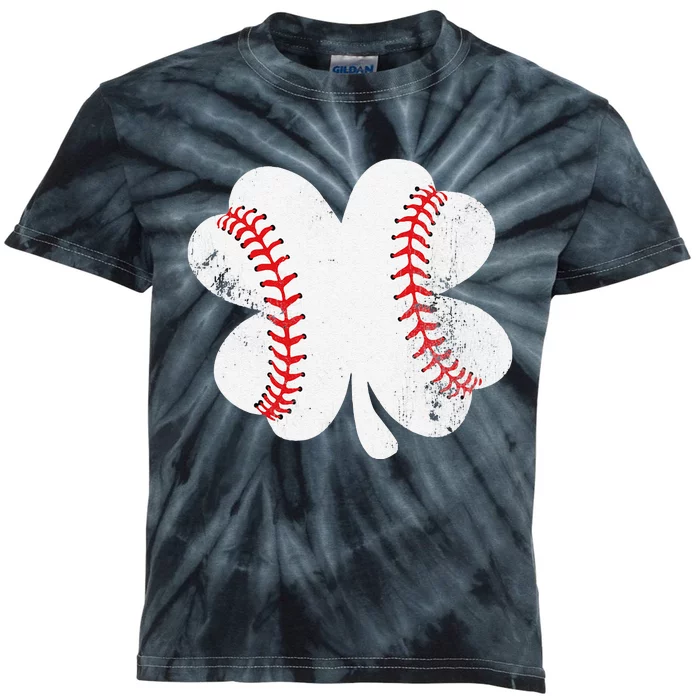 Baseball St Patricks Day Shamrock Catcher Pitcher Gift Kids Tie-Dye T-Shirt