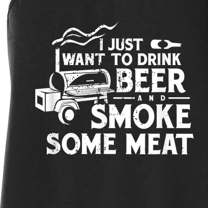 BBQ Smoking Pitmaster Drink Beer Smoke Meat Women's Racerback Tank