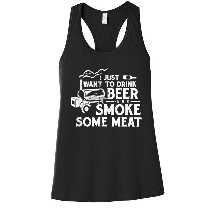 BBQ Smoking Pitmaster Drink Beer Smoke Meat Women's Racerback Tank