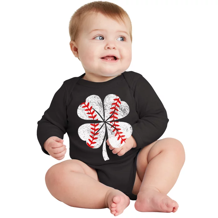 Baseball St Patricks Day Shamrock Catcher Pitcher Baby Long Sleeve Bodysuit