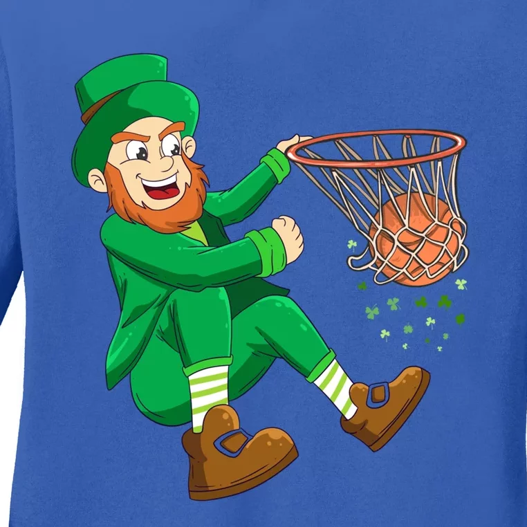 Basketball St Patricks Day Leprechaun Gift Ladies Long Sleeve Shirt