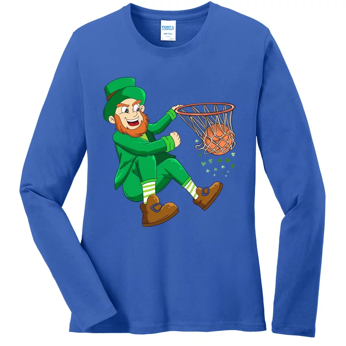 Basketball St Patricks Day Leprechaun Gift Ladies Long Sleeve Shirt