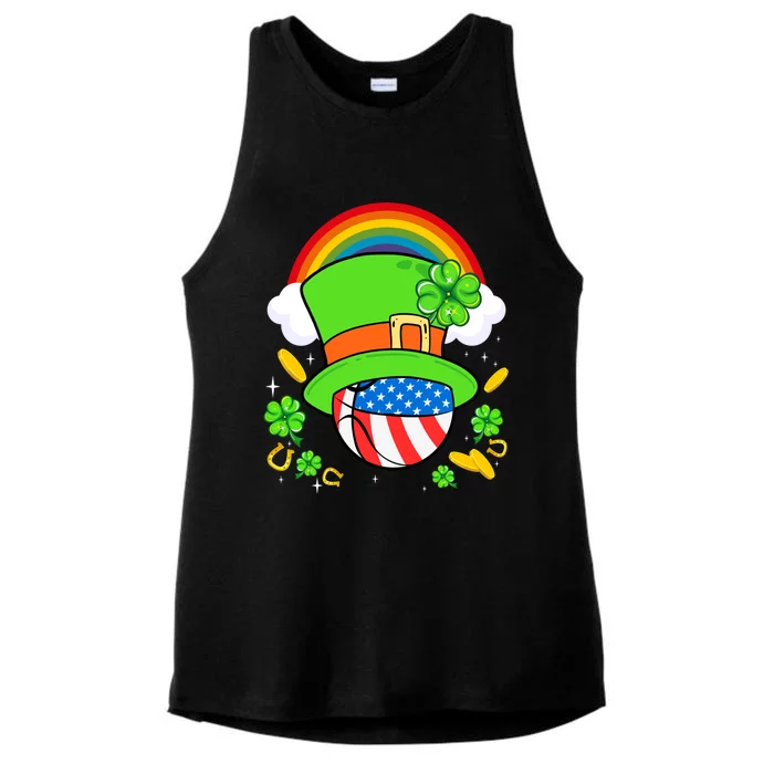 Basketball St Patricks Day Leprechaun Hat Usa Flag Rainbow Great Gift Ladies Tri-Blend Wicking Tank