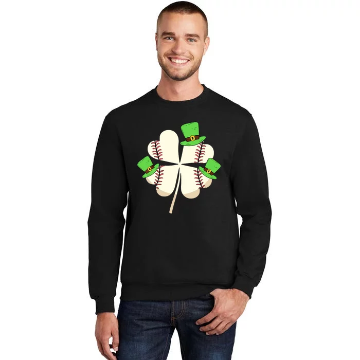 Baseball St Patricks Day Shamrock Catcher Pitcher Leprechaun Tall Sweatshirt