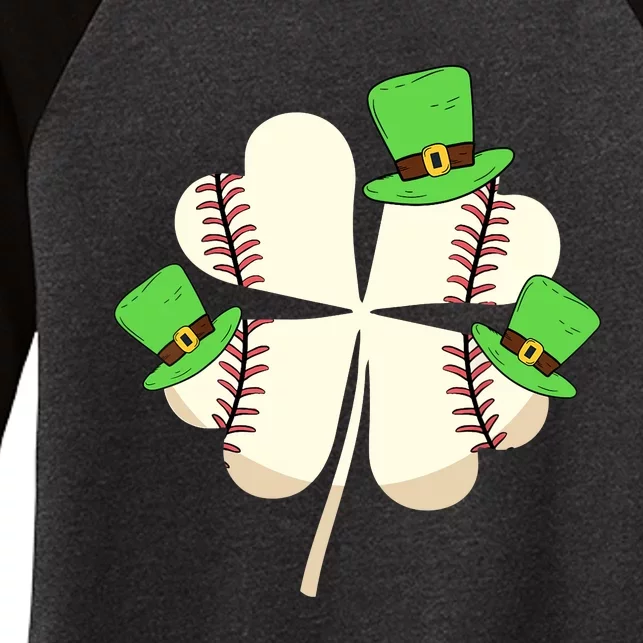 Baseball St Patricks Day Shamrock Catcher Pitcher Leprechaun Women's Tri-Blend 3/4-Sleeve Raglan Shirt