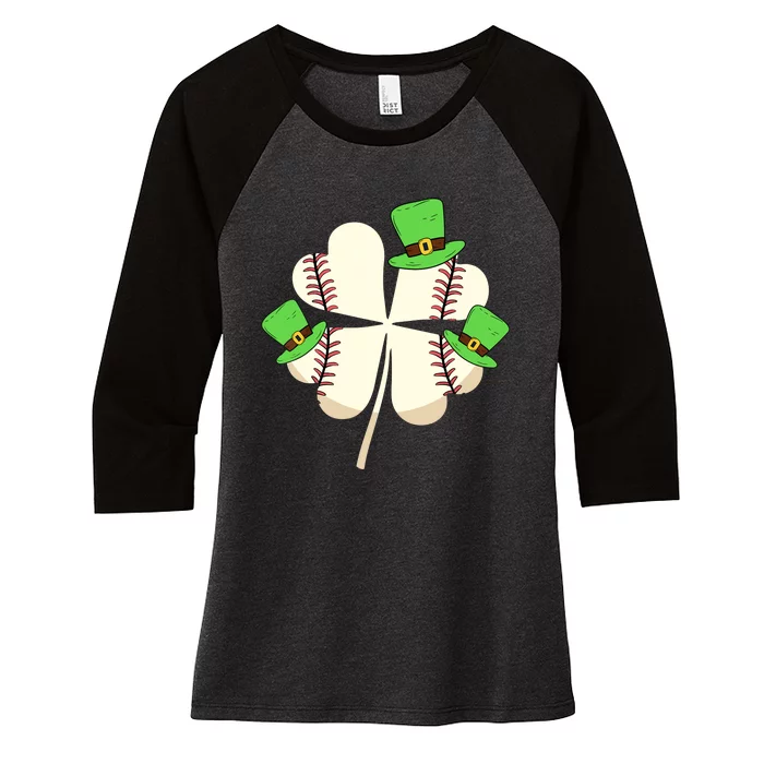 Baseball St Patricks Day Shamrock Catcher Pitcher Leprechaun Women's Tri-Blend 3/4-Sleeve Raglan Shirt