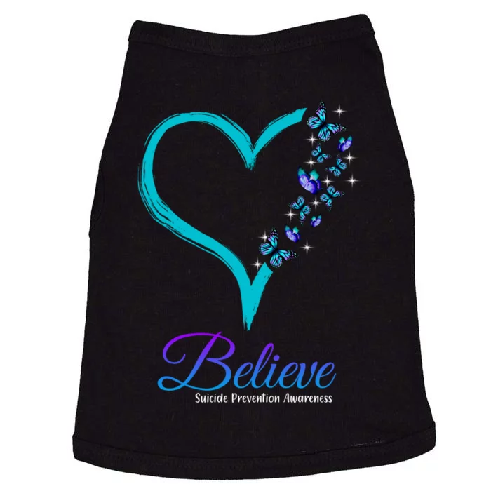 Believe Suicide Prevention Awareness Butterfly Heart Doggie Tank