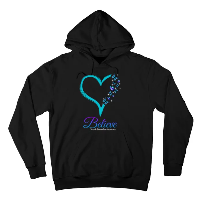 Believe Suicide Prevention Awareness Butterfly Heart Hoodie